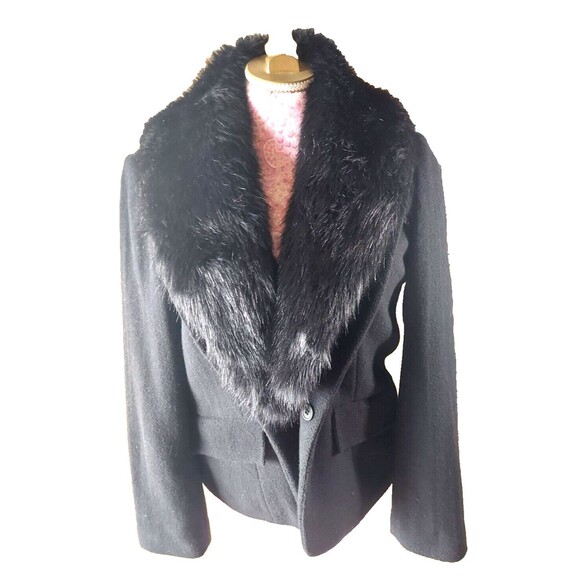 Pamela Dennis Private Client Women's Black Jacket Faux Fur Collar Fitted Sz 12 - Picture 1 of 13